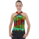 Rainbow colors palette mix, abstract triangles, asymmetric pattern Cross Neck Velour Top View1