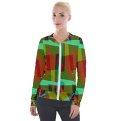 Rainbow Colors Palette Mix, Abstract Triangles, Asymmetric Pattern Velour Zip Up Jacket by Casemiro