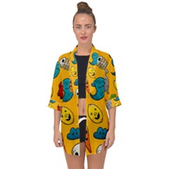 Graffiti Characters Seamless Ornament Open Front Chiffon Kimono by Amaryn4rt