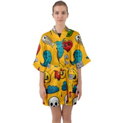 Graffiti Characters Seamless Ornament Half Sleeve Satin Kimono  by Amaryn4rt