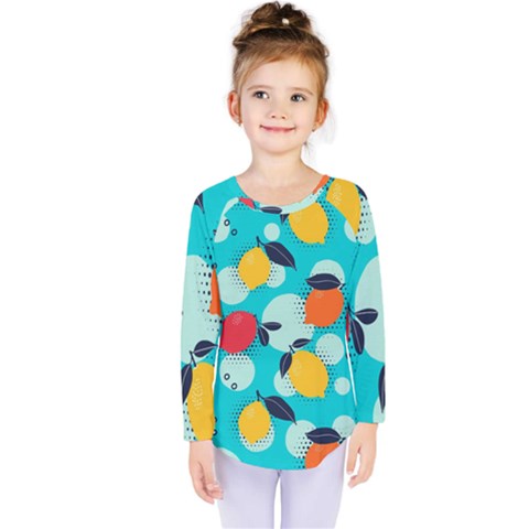 Pop Art Style Citrus Seamless Pattern Kids  Long Sleeve Tee by Amaryn4rt