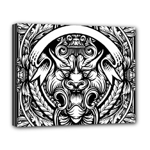 Tiger Illustration Vintage Border Frame Engraving With Retro Ornament Pattern Antique Rococo Style Deluxe Canvas 20  X 16  (stretched) by Amaryn4rt