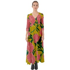 Pink Flower Seamless Pattern Button Up Boho Maxi Dress by Amaryn4rt