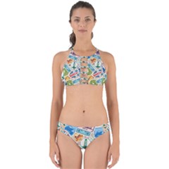 Travel Pattern Immigration Stamps Stickers With Historical Cultural Objects Travelling Visa Immigrant Perfectly Cut Out Bikini Set by Amaryn4rt