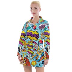 Comic Elements Colorful Seamless Pattern Women s Long Sleeve Casual Dress by Amaryn4rt
