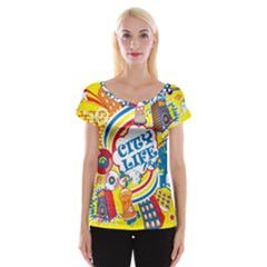 Colorful City Life Horizontal Seamless Pattern Urban City Cap Sleeve Top by Amaryn4rt