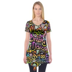 Graffiti Word Seamless Pattern Short Sleeve Tunic  by Amaryn4rt