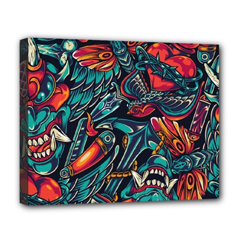 Vintage Tattoos Colorful Seamless Pattern Deluxe Canvas 20  X 16  (stretched) by Amaryn4rt