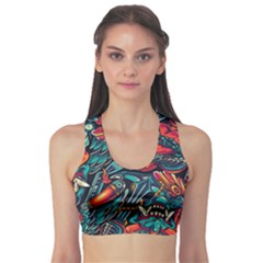 Vintage Tattoos Colorful Seamless Pattern Sports Bra by Amaryn4rt