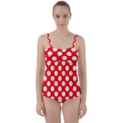 Large White Polka Dots Pattern, Retro Style, Pinup Pattern Twist Front Tankini Set by Casemiro