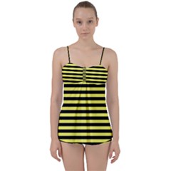 Wasp Stripes Pattern, Yellow And Black Lines, Bug Themed Babydoll Tankini Set by Casemiro