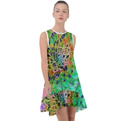 Peacock Chrysanthemum Frill Swing Dress by bloomingvinedesign