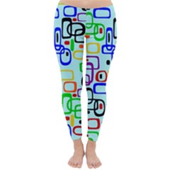 60 s Style Retro Pattern, Vintage Ovals At Pastel Blue Classic Winter Leggings by Casemiro