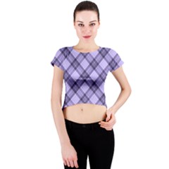 Pastel Purple And Steel Black Lines Pattern, Retro Tartan, Classic Plaid Crew Neck Crop Top by Casemiro