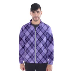 Pastel Purple And Steel Black Lines Pattern, Retro Tartan, Classic Plaid Men s Windbreaker by Casemiro