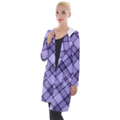 Pastel Purple And Steel Black Lines Pattern, Retro Tartan, Classic Plaid Hooded Pocket Cardigan by Casemiro
