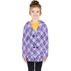 Pastel Purple And Steel Black Lines Pattern, Retro Tartan, Classic Plaid Kids  Double Breasted Button Coat by Casemiro