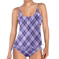 Pastel Purple And Steel Black Lines Pattern, Retro Tartan, Classic Plaid Tankini Set by Casemiro