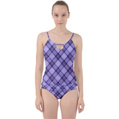 Pastel Purple And Steel Black Lines Pattern, Retro Tartan, Classic Plaid Cut Out Top Tankini Set by Casemiro