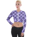 Pastel purple and steel black lines pattern, retro tartan, classic plaid Long Sleeve Cropped Velvet Jacket View1