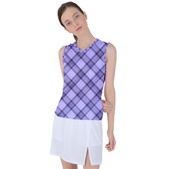 Pastel Purple And Steel Black Lines Pattern, Retro Tartan, Classic Plaid Women s Sleeveless Sports Top by Casemiro