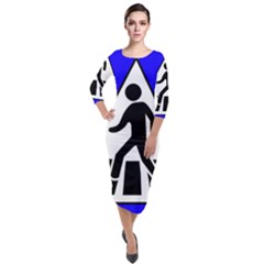 Cross Crossing Crosswalk Line Walk Quarter Sleeve Midi Velour Bodycon Dress by HermanTelo