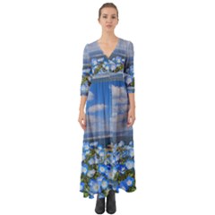 Floral Nature Button Up Boho Maxi Dress by Sparkle