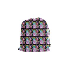 Blue Haired Girl Pattern Black Drawstring Pouch (small) by snowwhitegirl