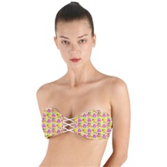 Girl With Hood Cape Heart Lemon Pattern Yellow Twist Bandeau Bikini Top by snowwhitegirl