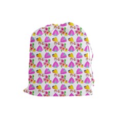 Girl With Hood Cape Heart Lemon Pattern White Drawstring Pouch (large) by snowwhitegirl