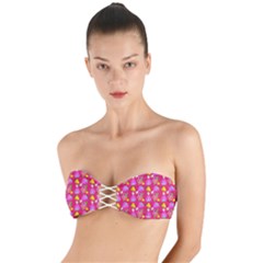 Girl With Hood Cape Heart Lemon Pattern Pink Twist Bandeau Bikini Top by snowwhitegirl