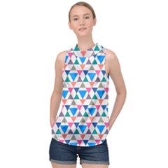 Multicolor Triangle High Neck Satin Top by tmsartbazaar
