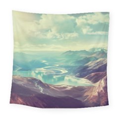 Landscape Mountains Lake River Square Tapestry (large) by HermanTelo