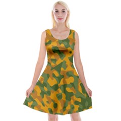 Green And Orange Camouflage Pattern Reversible Velvet Sleeveless Dress by SpinnyChairDesigns