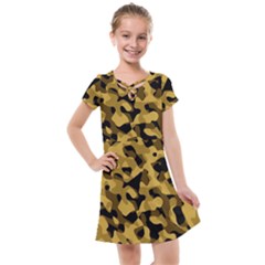 Black Yellow Brown Camouflage Pattern Kids  Cross Web Dress by SpinnyChairDesigns