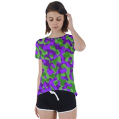 Purple And Green Camouflage Short Sleeve Foldover Tee by SpinnyChairDesigns