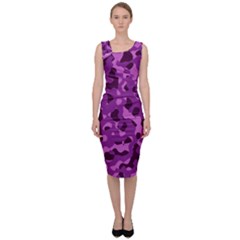 Dark Purple Camouflage Pattern Sleeveless Pencil Dress by SpinnyChairDesigns