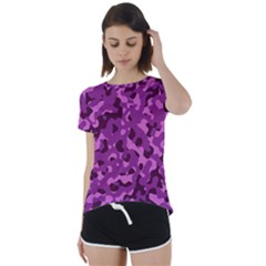 Dark Purple Camouflage Pattern Short Sleeve Foldover Tee by SpinnyChairDesigns