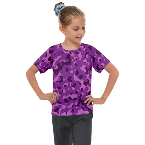 Dark Purple Camouflage Pattern Kids  Mesh Piece Tee by SpinnyChairDesigns