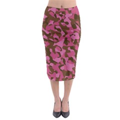 Pink And Brown Camouflage Midi Pencil Skirt by SpinnyChairDesigns