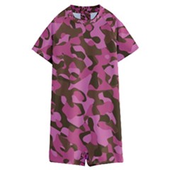 Pink And Brown Camouflage Kids  Boyleg Half Suit Swimwear by SpinnyChairDesigns