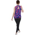 Blue and Pink Camouflage Pattern Mock Neck Chiffon Sleeveless Top View2
