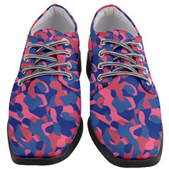 Blue And Pink Camouflage Pattern Women Heeled Oxford Shoes by SpinnyChairDesigns