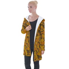Brown And Orange Camouflage Longline Hooded Cardigan by SpinnyChairDesigns