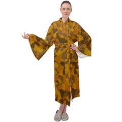 Brown And Orange Camouflage Maxi Velour Kimono by SpinnyChairDesigns