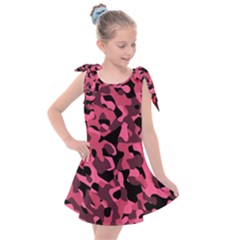 Black And Pink Camouflage Pattern Kids  Tie Up Tunic Dress by SpinnyChairDesigns