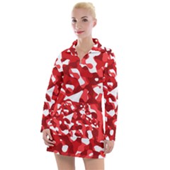 Red And White Camouflage Pattern Women s Long Sleeve Casual Dress by SpinnyChairDesigns