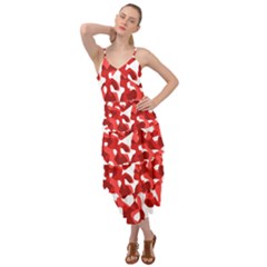 Red And White Camouflage Pattern Layered Bottom Dress by SpinnyChairDesigns
