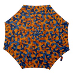 Blue And Orange Camouflage Pattern Hook Handle Umbrellas (large) by SpinnyChairDesigns