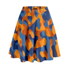 Blue And Orange Camouflage Pattern High Waist Skirt by SpinnyChairDesigns